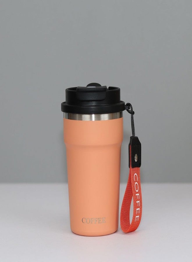 KitchEase Reusable Stainless Steel Tumbler 400ml | Portable Coffee Mug with Strap | Double Wall Leakproof Travel Cup for Office, Gym, and Outdoor Use (Peach) - Image 2